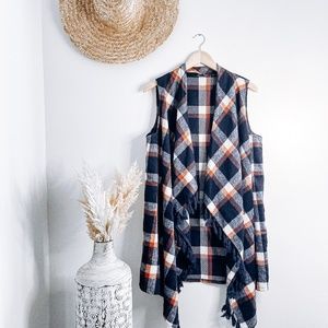 Plaid Fringe Long Vest
